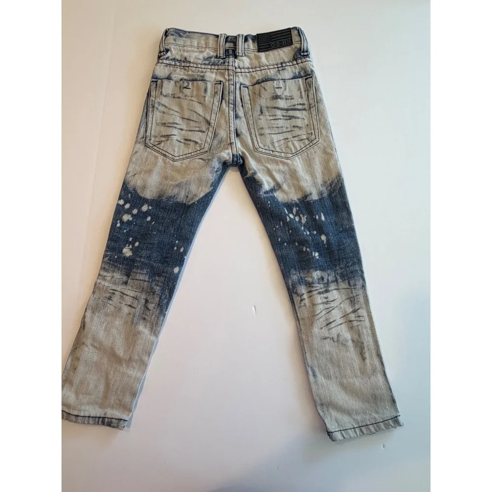 GS-115 Denim Boys Moto Jeans Acid Wash Distressed Blue Grey Size 4 Streetwear